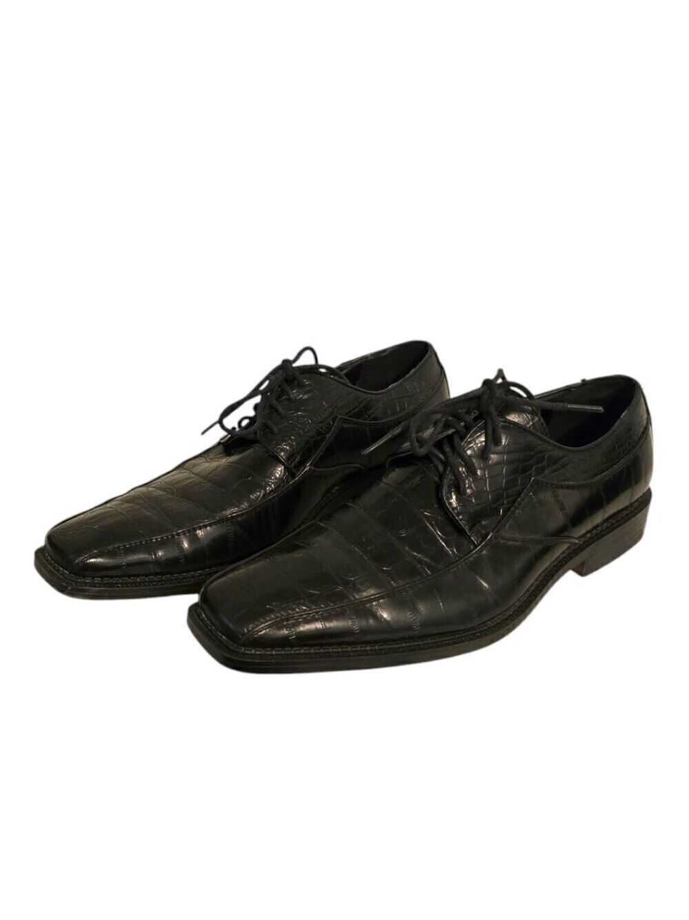 David Stone Vintage Black Croc Embossed Square Toe Lace Up Dress Shoe Sz 8.5D